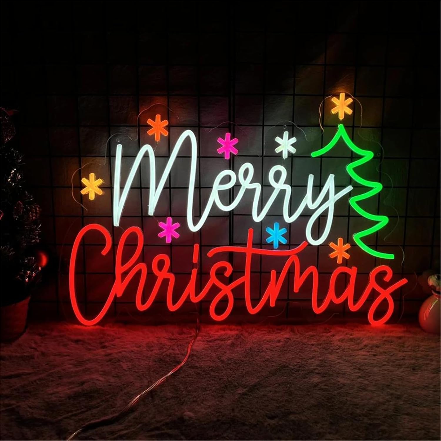 Lighting Decoration Ideas For Home - メリークリスマス ネオンサイン カラフルな星とツリー LED ウォールライト ホームショップウィンドウ