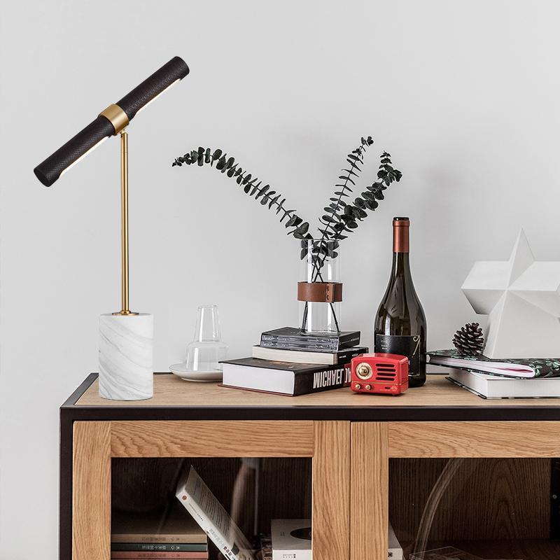 Lighting Decor Room - 装飾テーブルランプ、デザイナーライト高級レザー大理石デスクランプ、パーソナライズされた書斎、子供部屋、ベッドサイドランプ
