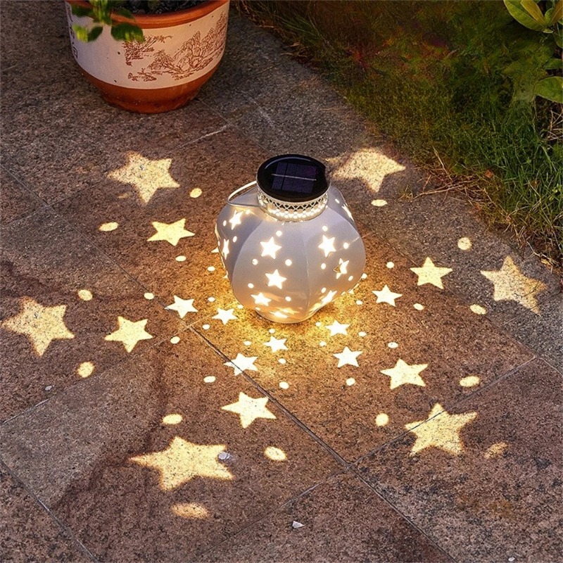 Lighting Decor Ideas - ガーデンスタープロジェクターランプ吊り下げ式ソーラーライト屋外用吊り下げ式ソーラーランタンレトロソーラーランプハンドル付き屋外庭園装飾
