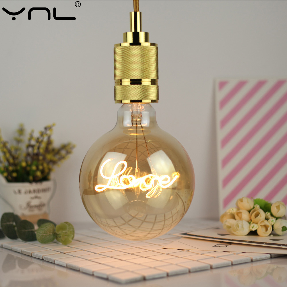 Ok Lighting Decor - レトロなヴィンテージLED電球,ガラスの電球,寝室用の愛のランプ,室内装飾,結婚式,220V,g125,e27