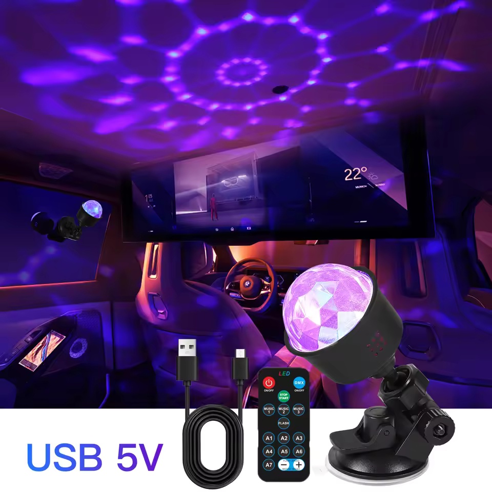 Lighting Effect Home Decor - RGBサウンド起動LEDディスコボールライト、リモコン付き回転DJステージランプ、家庭、車、パーティー、クラブ、クリスマスデコレーション用