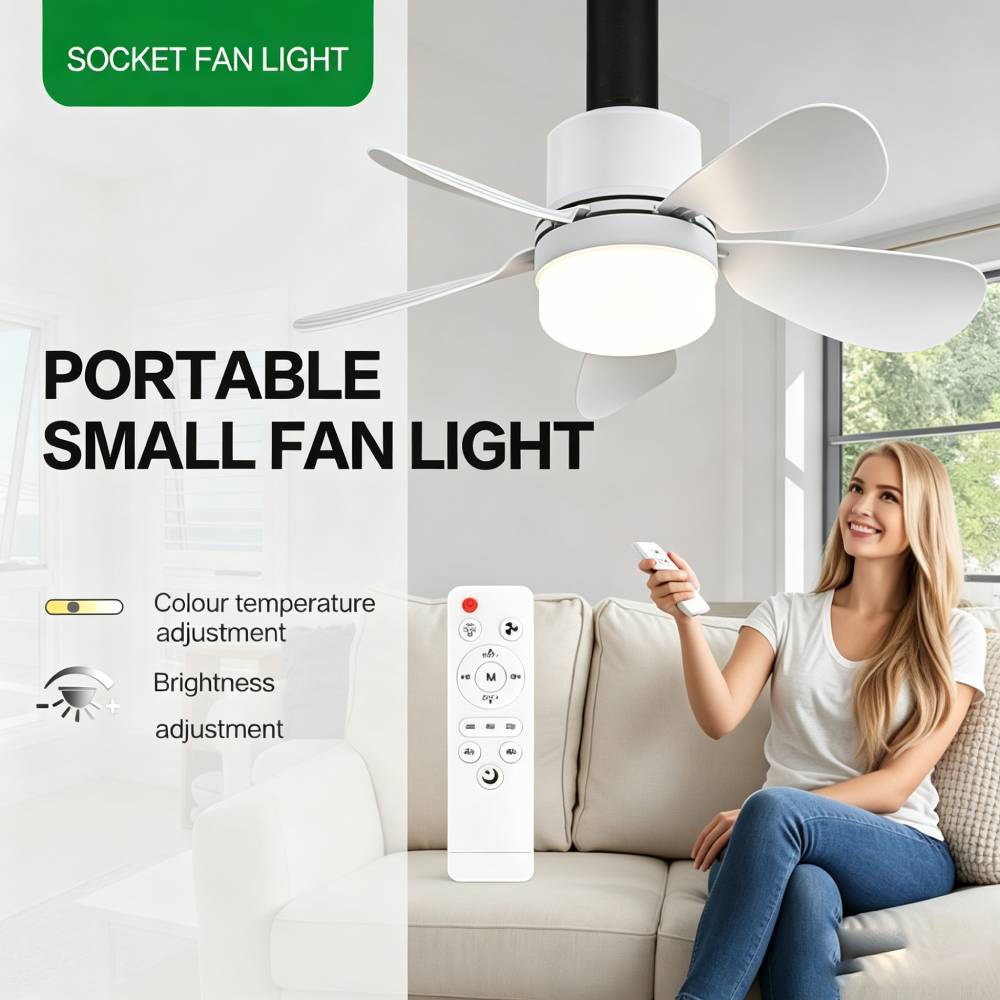 Lighting Decor Room - リモコン付きソケットファンライト、LED付き小型シーリングファン、E26/E27+B22コードレスライトスクリューファン（キッチン、寝室、小部屋用）