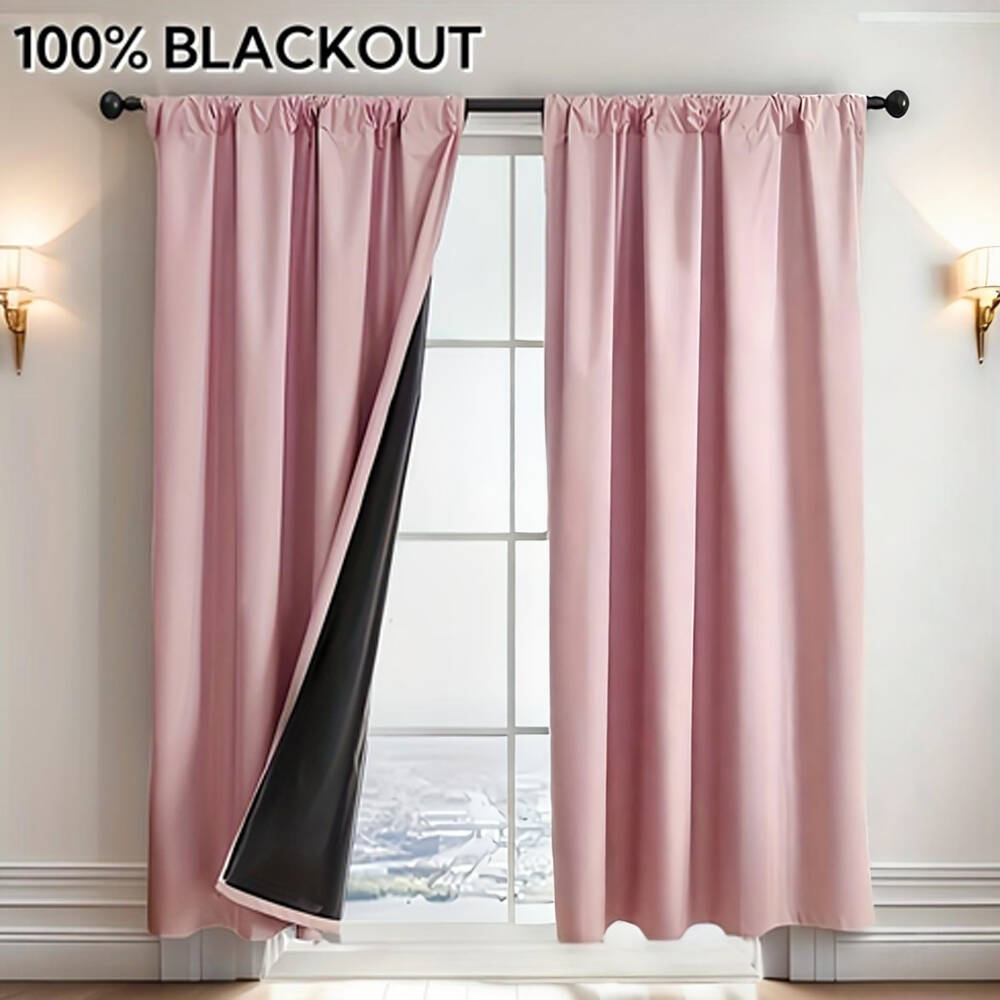 Lighting Decor Ideas - 1枚入り 100%遮光カーテン 黒裏地付き 多色 断熱 ロッドポケット付き