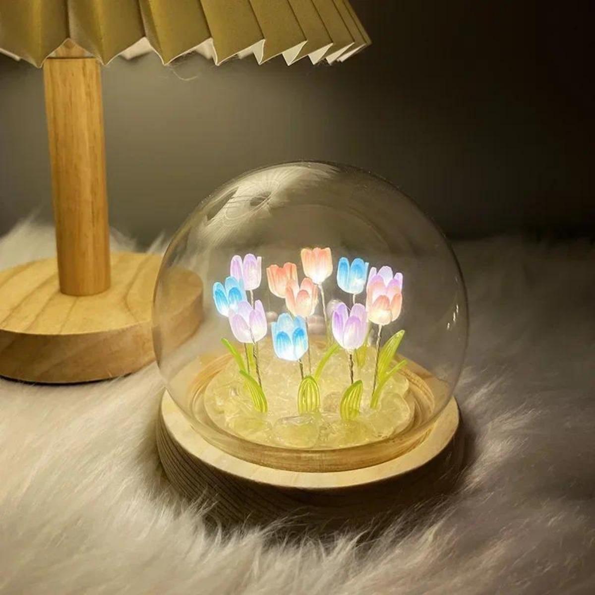Lighting Decoration Ideas For Home - 1個の手作りチューリップナイトライト、寝室や卓上ホームデコレーション、中庭の照明に最適、ユニークなギフトアイデア