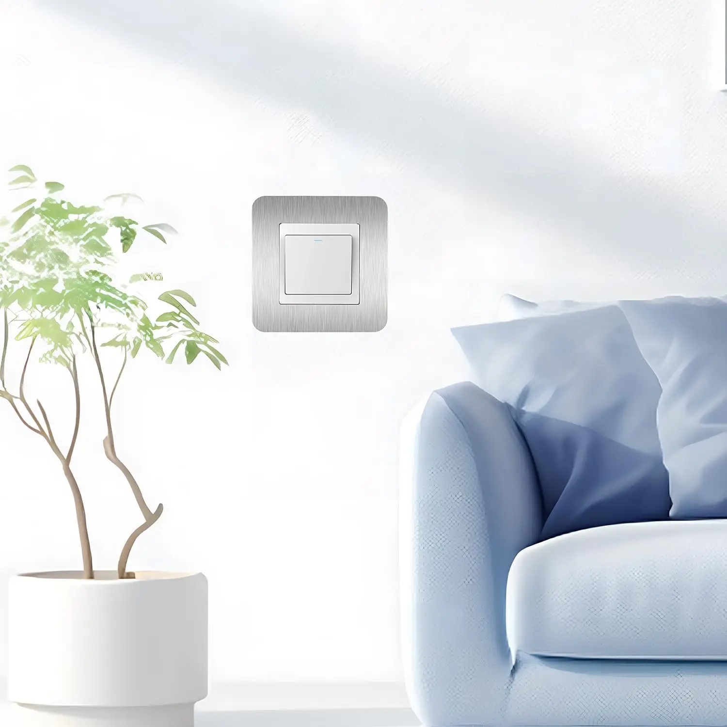 Decor Lighting Uk - 4個の銀色の粘着式ライトスイッチサラウンド - 英国標準8.6*8.6cm、家庭/オフィス用装飾カバープレート