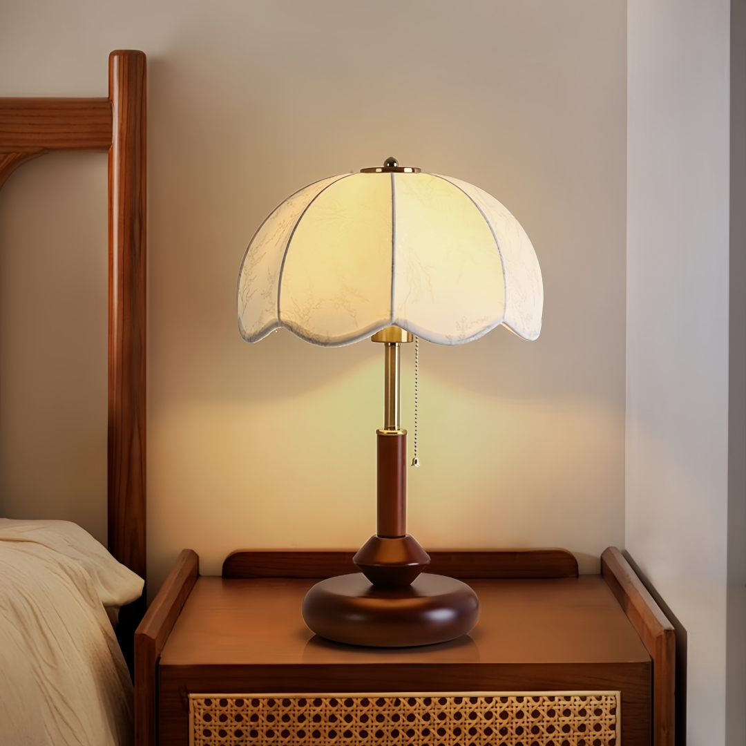 Lighting Decor Room - ヴィンテージスカラップドームテーブルランプ寝室ナイトスタンド書斎玄関用プルチェーンレトロ暖かいクラシックホームアクセント装飾照明