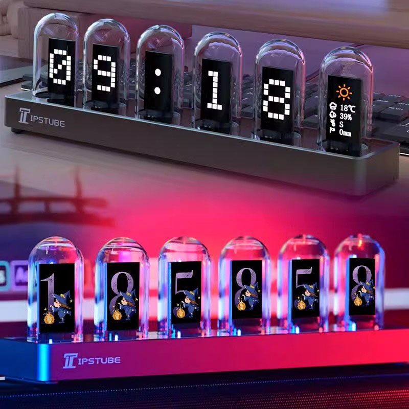 Lighting Decoration Ideas For Home - RGBニキシー管時計 LED発光 IPSカラースクリーン DIYアナログデジタル管 ナイトライト ゲーミングデスクトップ