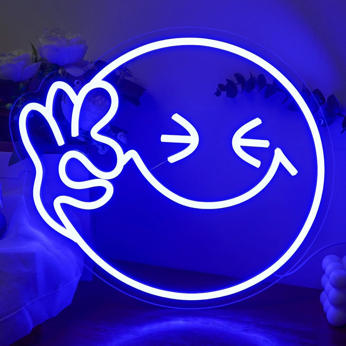 Ok Lighting Decor - 絵文字スマイルOKネオンサインUSB調光LEDネオンライト、部屋、教室、パーティー、家の装飾、クリスマス、誕生日プレゼントに