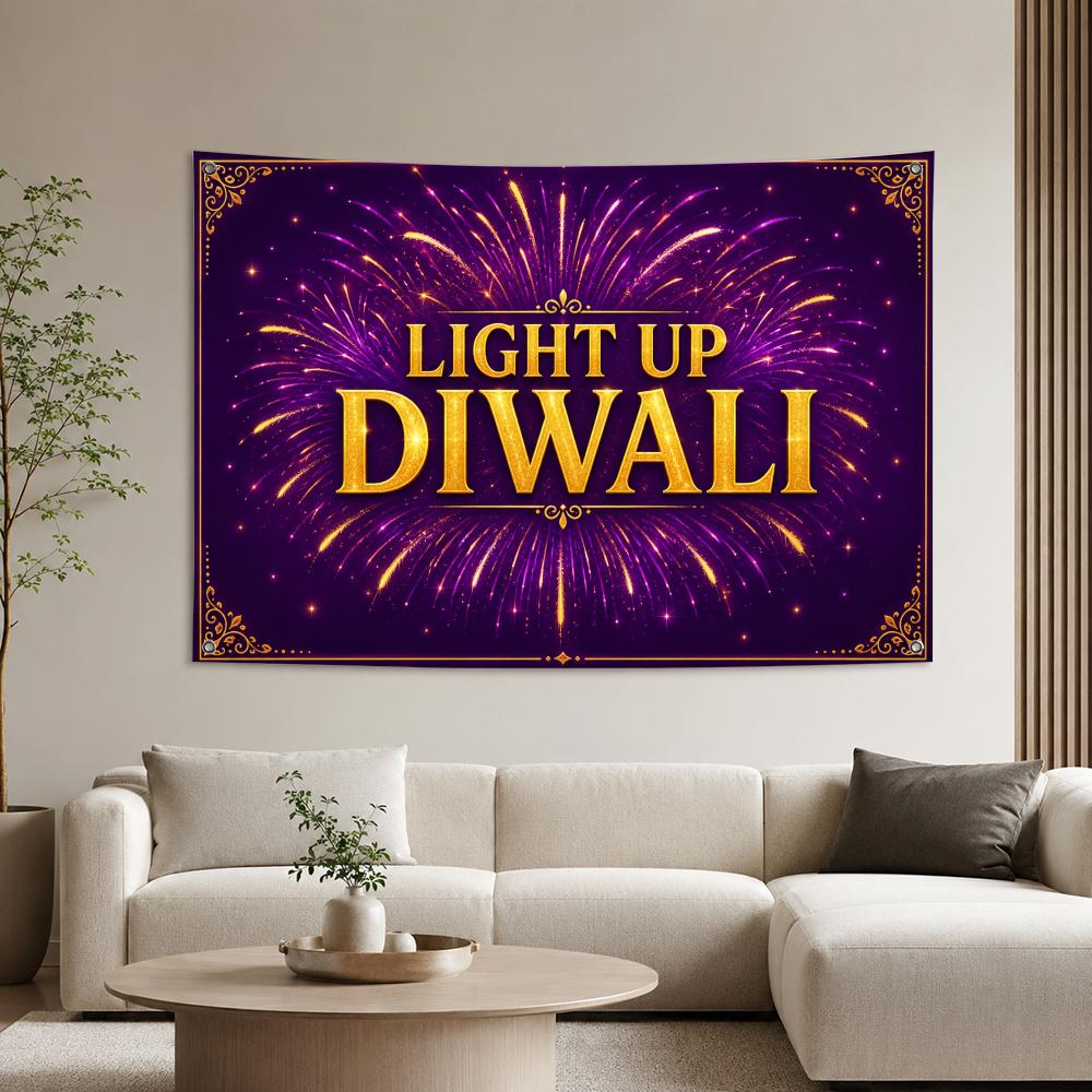 Lighting Decoration For Diwali - ライトアップ・ディワリ・バナーフラッグ 美しいウォールタペストリー プリントされた壁掛け リビングルーム パーティー アウトドア装飾