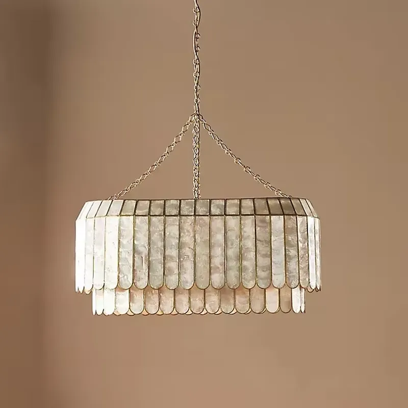 Lighting Decor Room - モダンアメリカンライトシャンデリアダイニングルームリビングルームホテル家の装飾ゴールド二層貝殻ペンダント