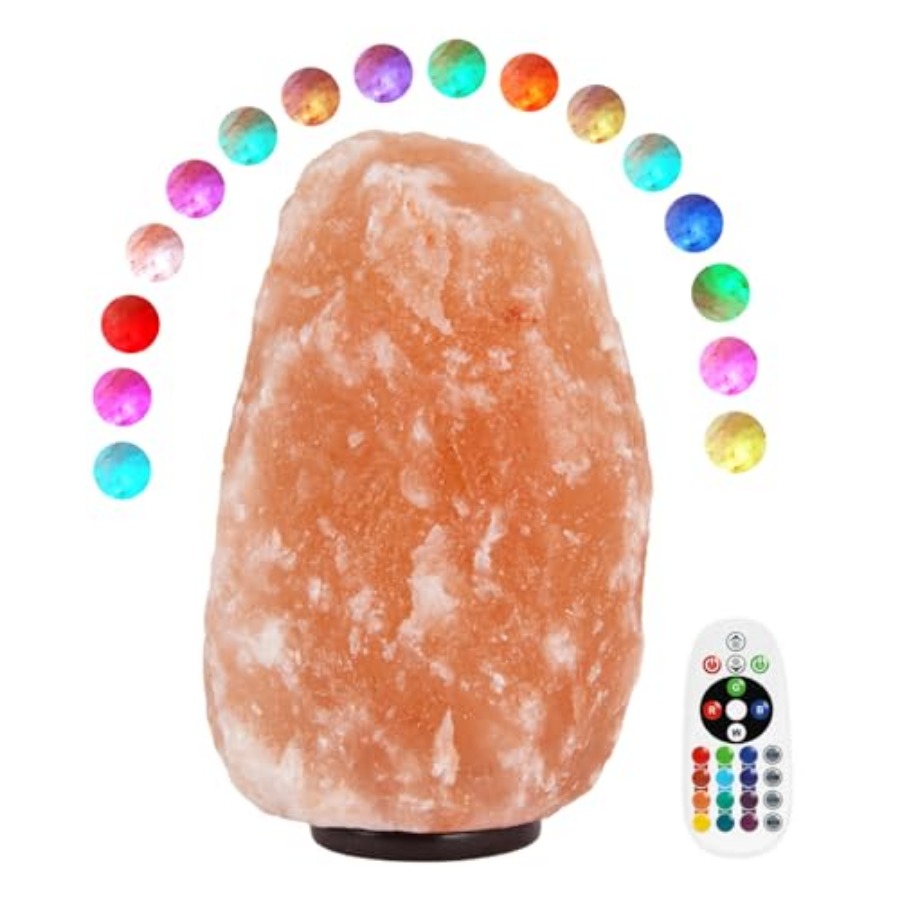 Himalayan Salt Lamp - ヒマラヤ岩塩ランプ - 9～11インチ 11～15ポンド、天然ピンクの大型岩塩ランプ、リモコン付き、16色変化LED、USB-Po