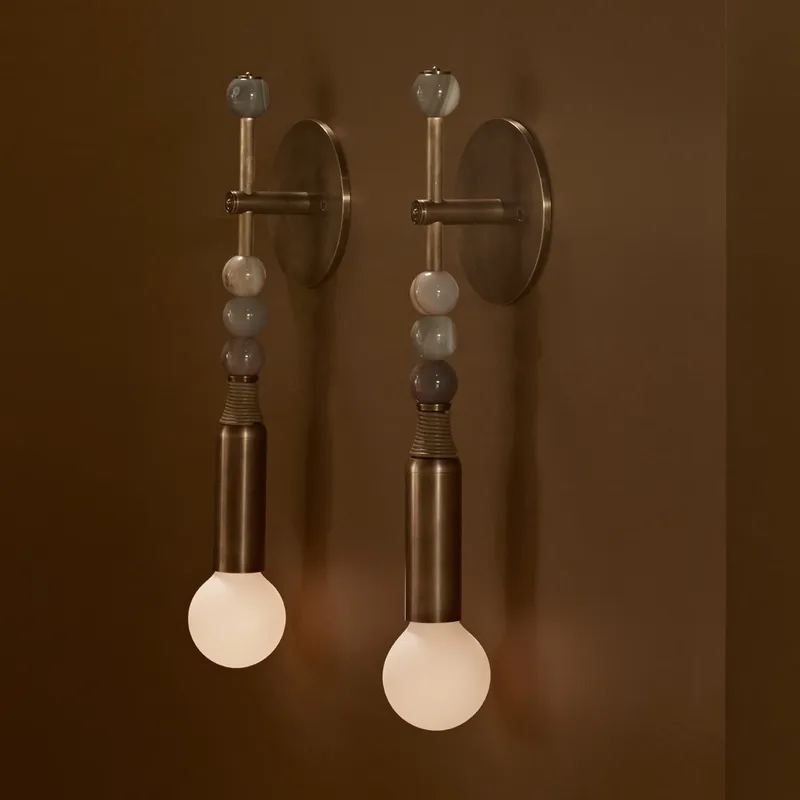 Lighting Decor Room - 北欧ヴィンテージ風インテリア装飾デザイン、リビングルーム、寝室、ホテルのベッドサイドライト、真鍮製ストーンガラスシェードウォールランプ