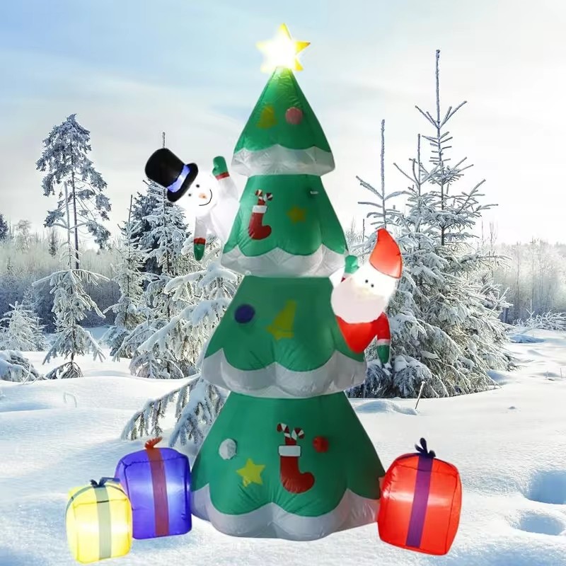 Decor Lighting Uk - 7フィートのクリスマスツリーインフレータブル装飾おもちゃ雪だるまサンタクロースモデルLEDライト付き屋外フェスティバルパーティークリスマスデコ