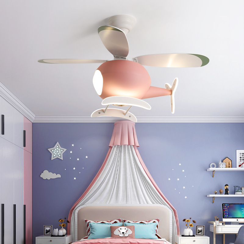 Decor Lighting Ceiling Fans - 現代のクリエイティブ漫画飛行機ファンライトシンプルな装飾 LED シーリングランプ子供部屋用 Beroom LED ファンライト