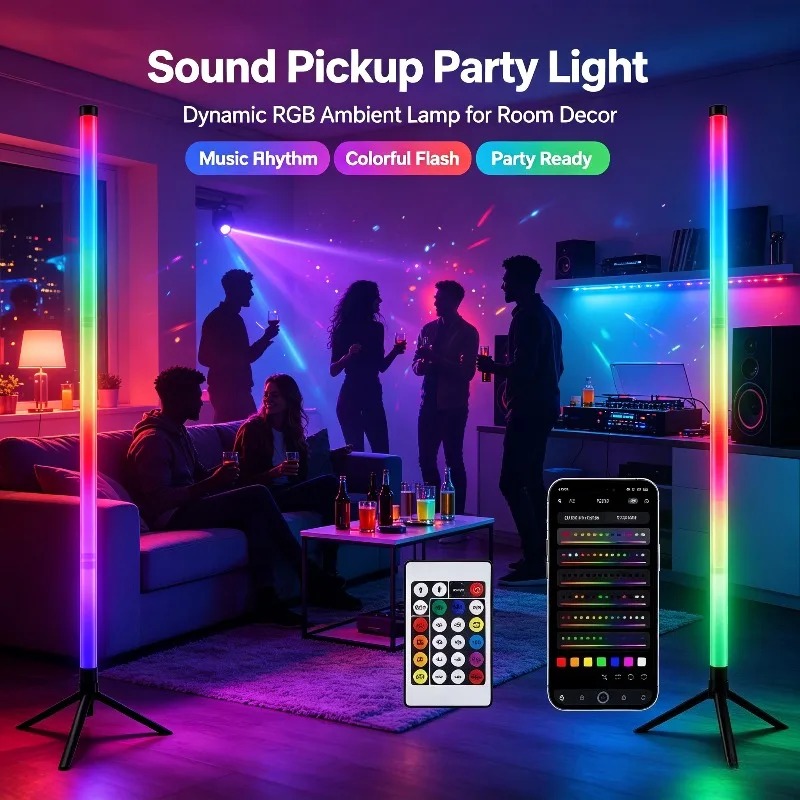 Lighting Decor Room - 2個セット 120CM RGBフロアランプ、音に反応するLEDコーナーライトバー、ゲーミングルーム、寝室、eスポーツセットアップ用アンビエント照明