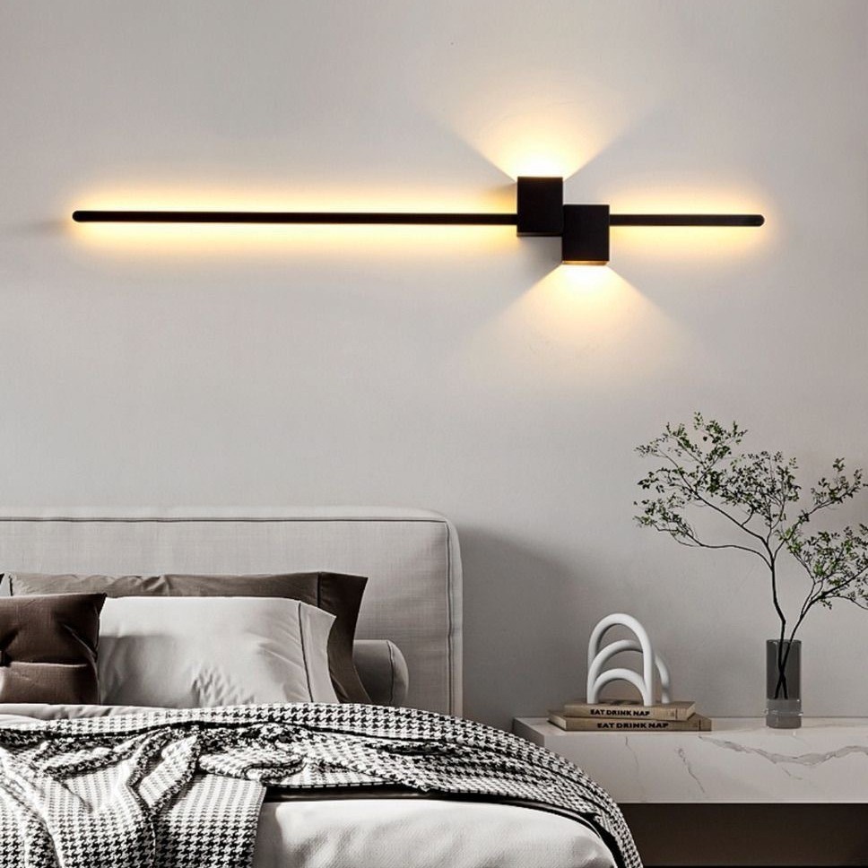 Foyer Lighting Wall Decor - モダンな黒のロングストリップウォールライト、寝室のベッドサイド、リビングルームのソファ、テレビの背景、キッチン、階段、北欧風装飾用の壁掛け照明