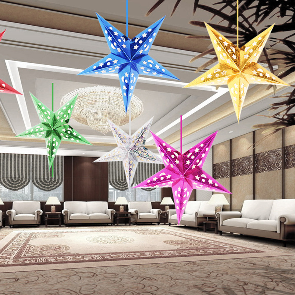 Room Decor Lighting Lamp - 5個入りペーパーランプシェード スターハンギングライトカバー 装飾用パーティーシーリングランプ 結婚式 誕生日 リビングルーム