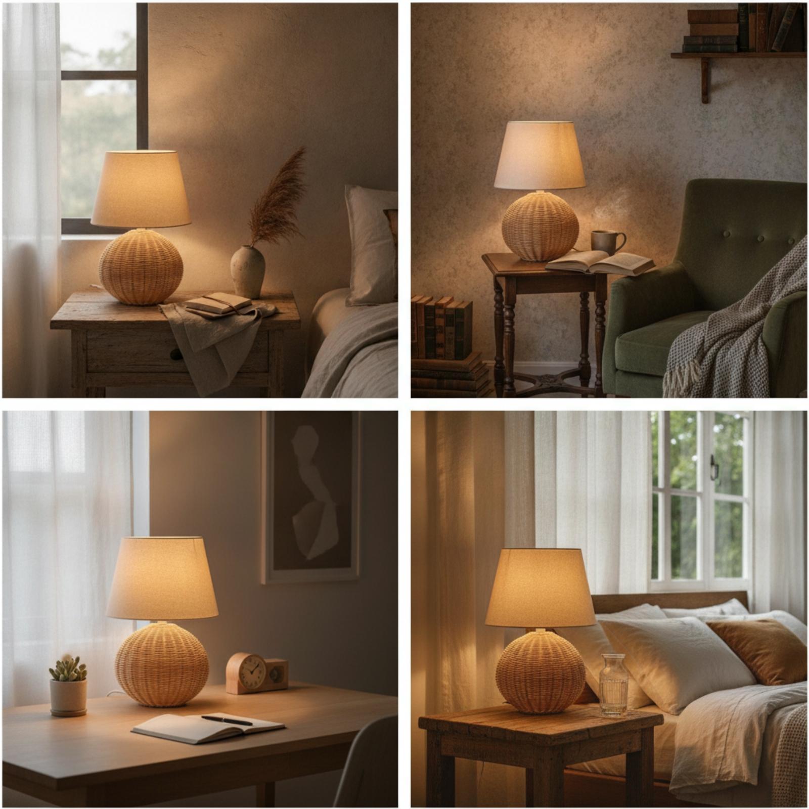 ベッドサイドランプ ラタンベース ファブリックシェード ナイ - Lighting Decor Room のレビューと価格