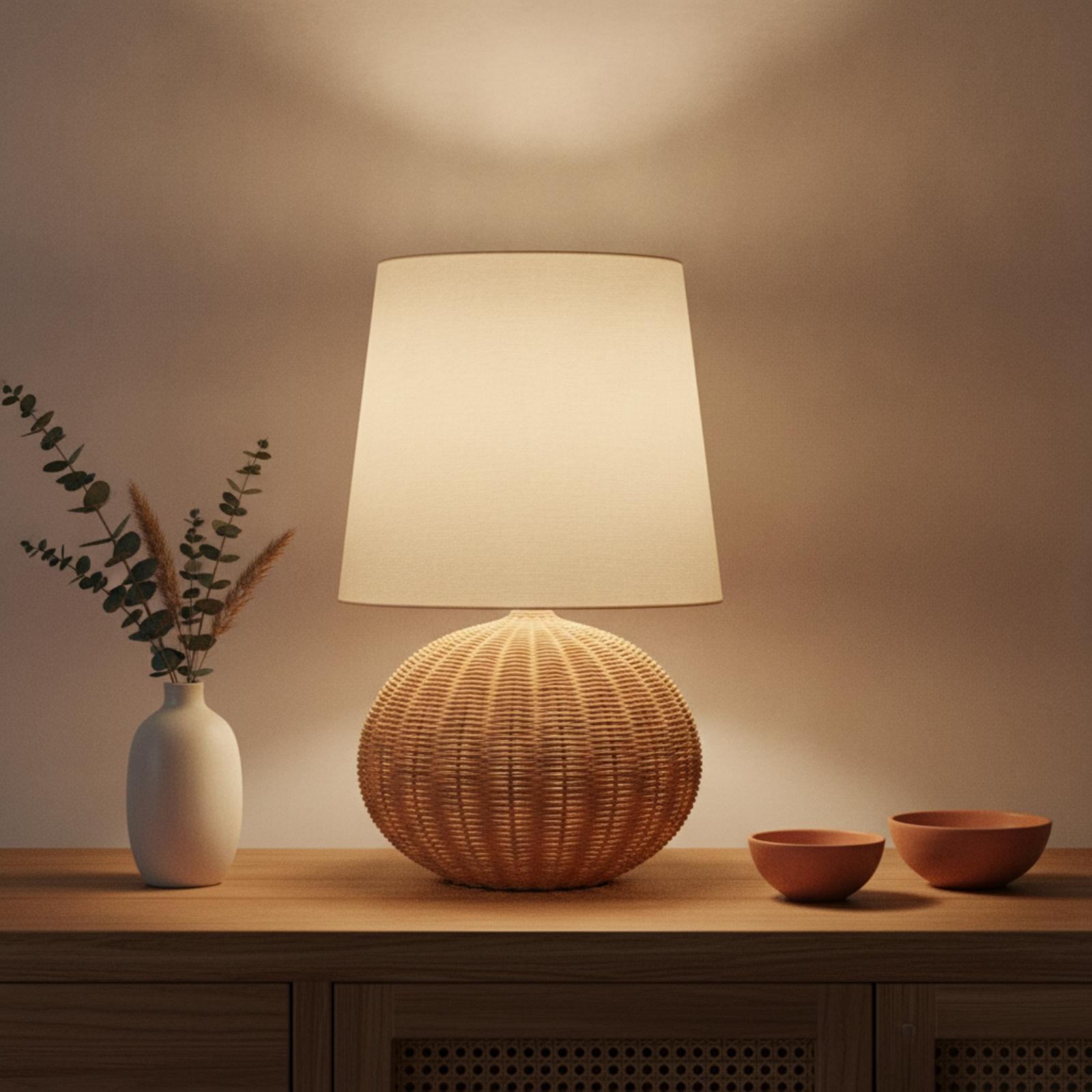ベッドサイドランプ ラタンベース ファブリックシェード ナイ - Lighting Decor Room のレビューと価格