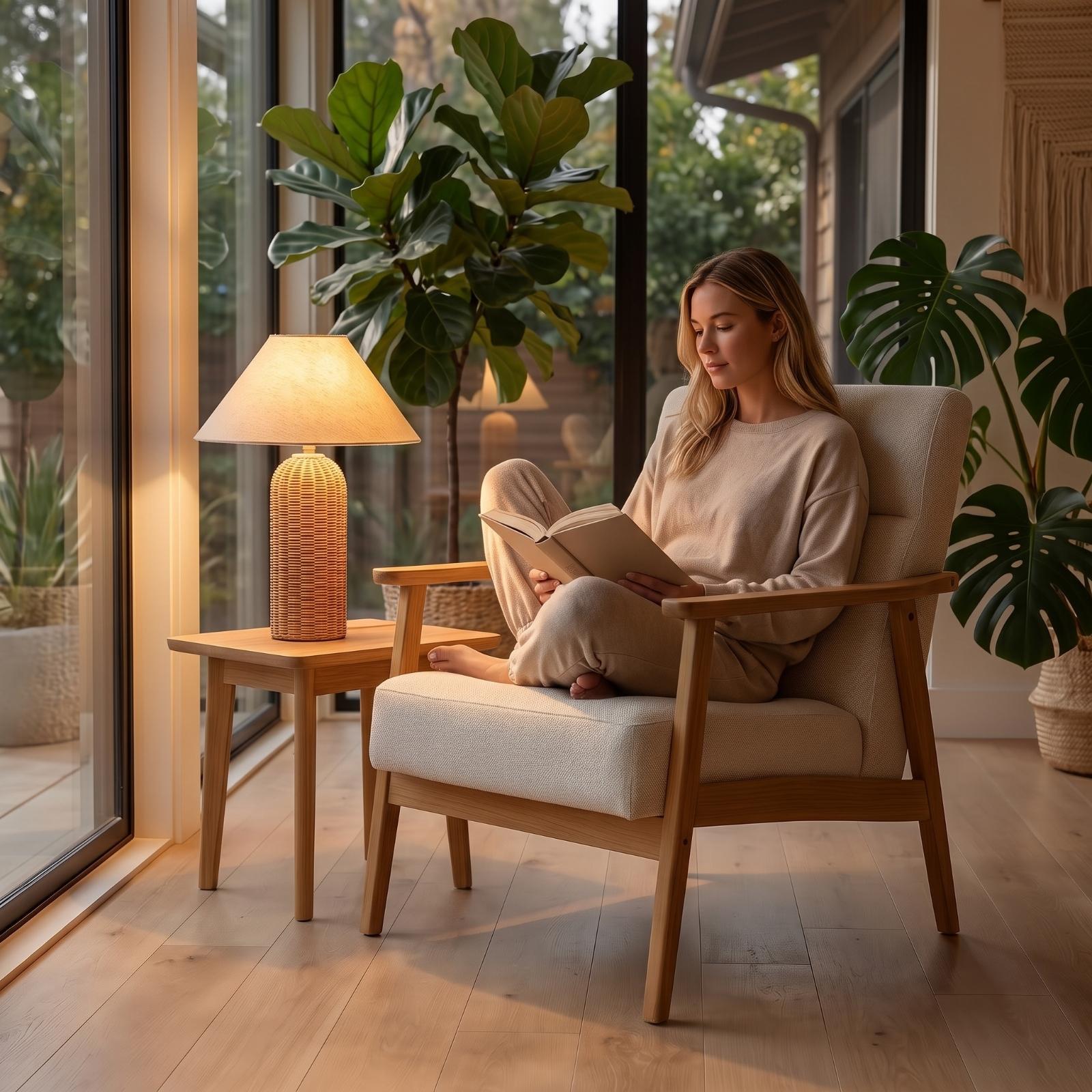 ベッドサイドランプ ラタンベース ファブリックシェード ナイ - Lighting Decor Room のレビューと価格