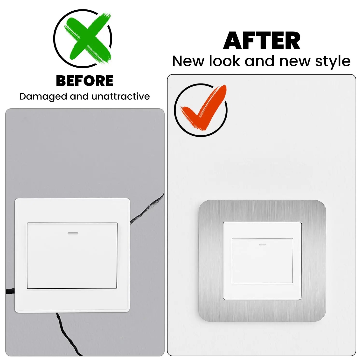 4個の銀色の粘着式ライトスイッチサラウンド - 英国標準8. - Decor Lighting Uk のレビューと価格