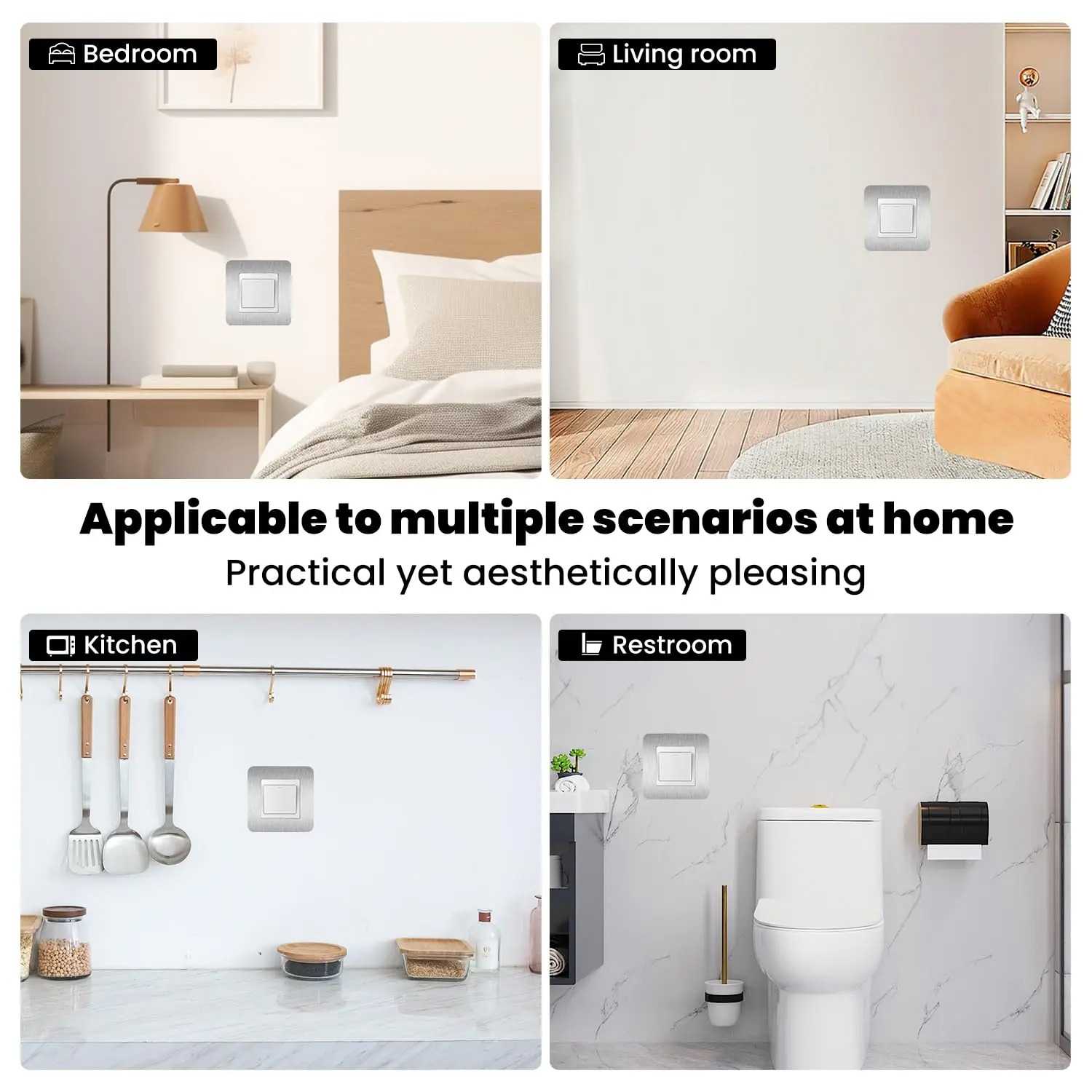 4個の銀色の粘着式ライトスイッチサラウンド - 英国標準8. - Decor Lighting Uk のレビューと価格