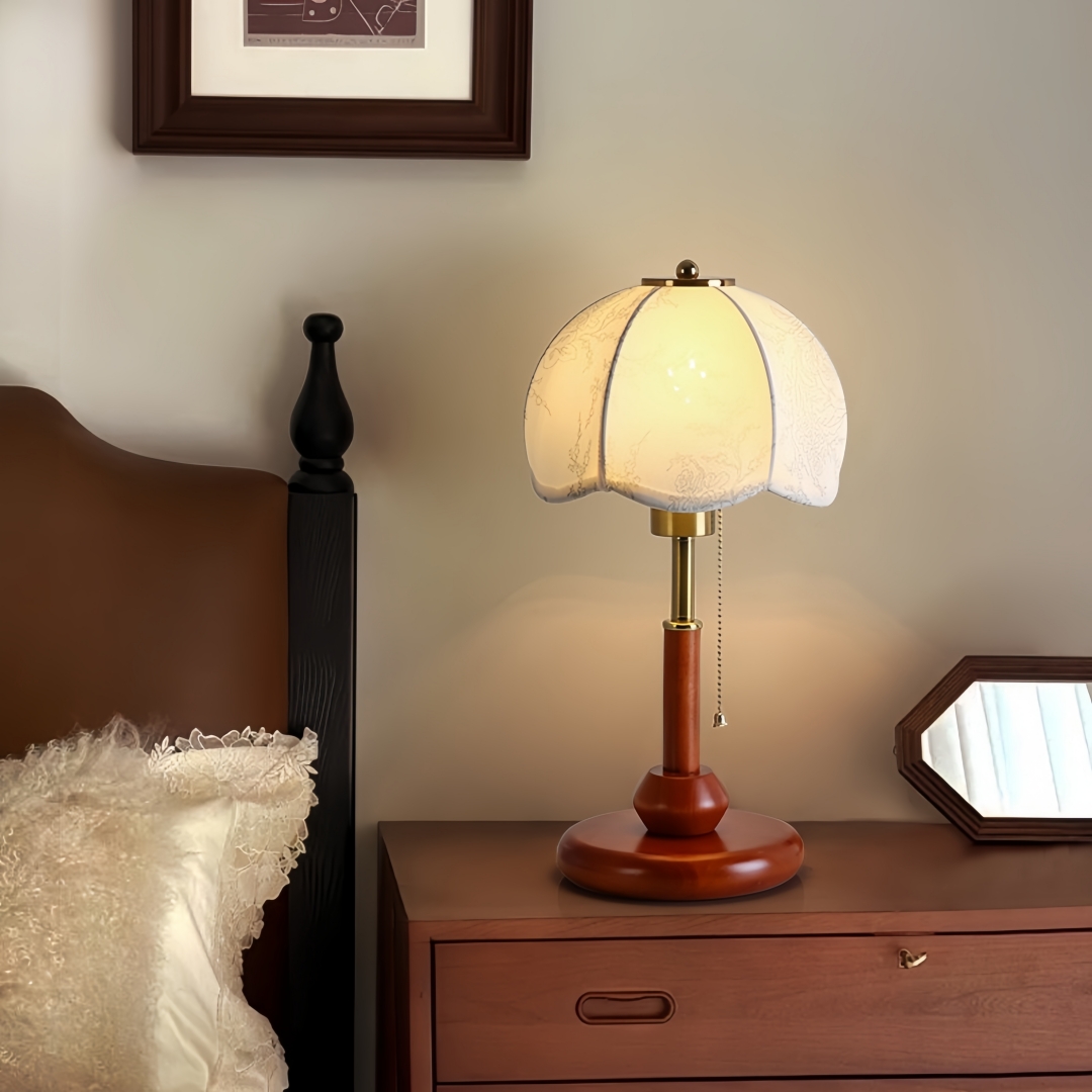 ヴィンテージスカラップドームテーブルランプ寝室ナイトスタンド - Lighting Decor Room のレビューと価格
