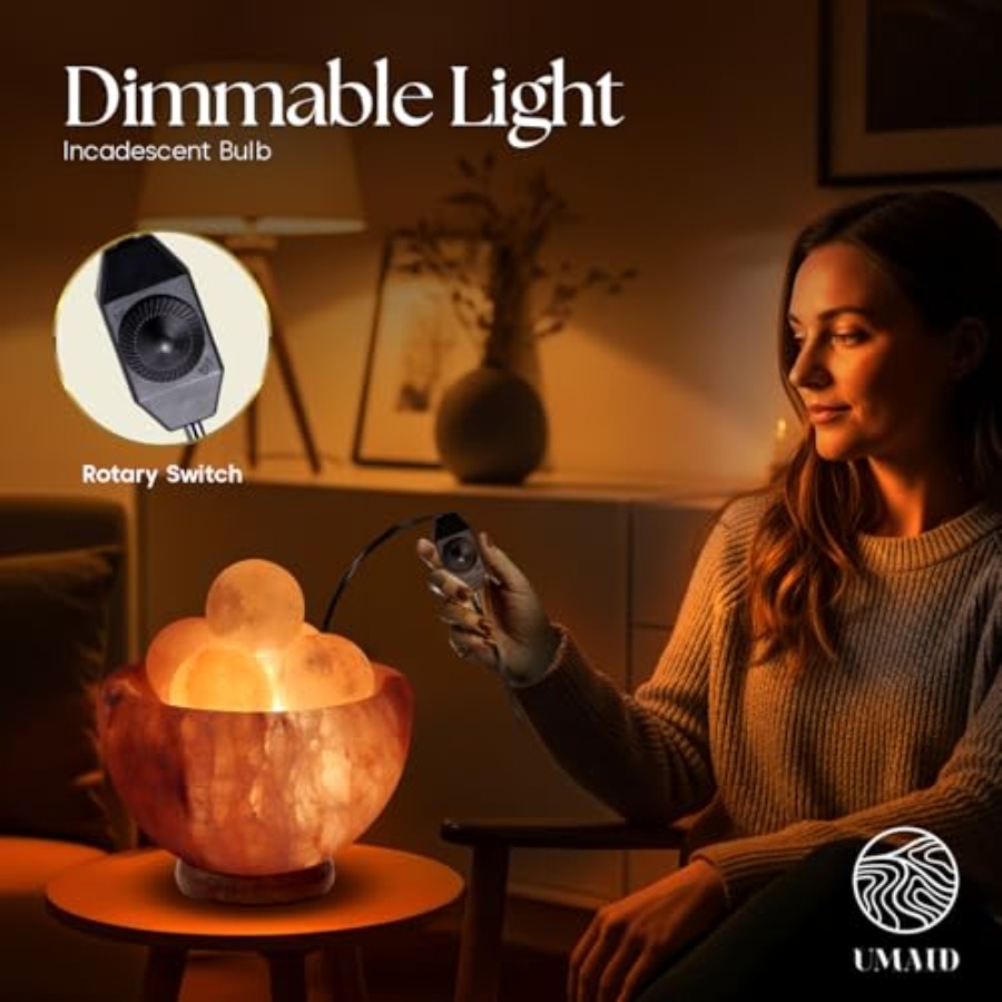 ヒマラヤ岩塩ランプ、ヒマラヤボール6個付き、調光可能なピンク - Himalayan Salt Lamp のレビューと価格