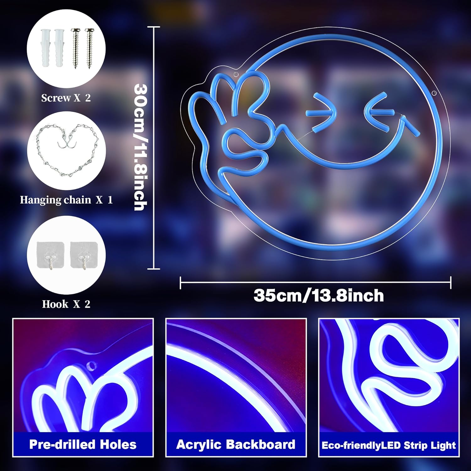 絵文字スマイルOKネオンサインUSB調光LEDネオンライト、 - Ok Lighting Decor のレビューと価格