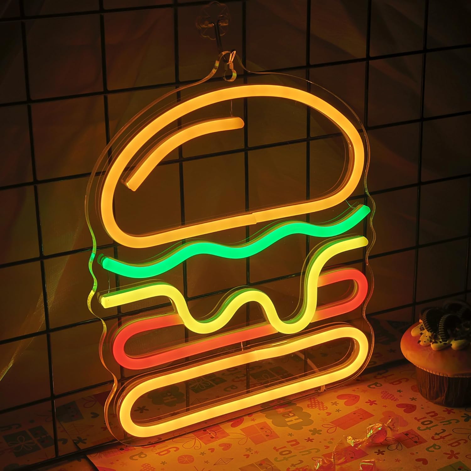 ハンバーガーネオンサイン、重ねチーズLEDライト付き、ファス - Lighting Decoration Ideas For Home のレビューと価格