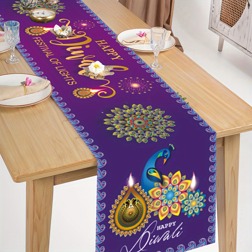 ハッピーディワリ祭りの光の祭典 リネン製テーブルランナー ホ - Lighting Decoration For Diwali のレビューと価格