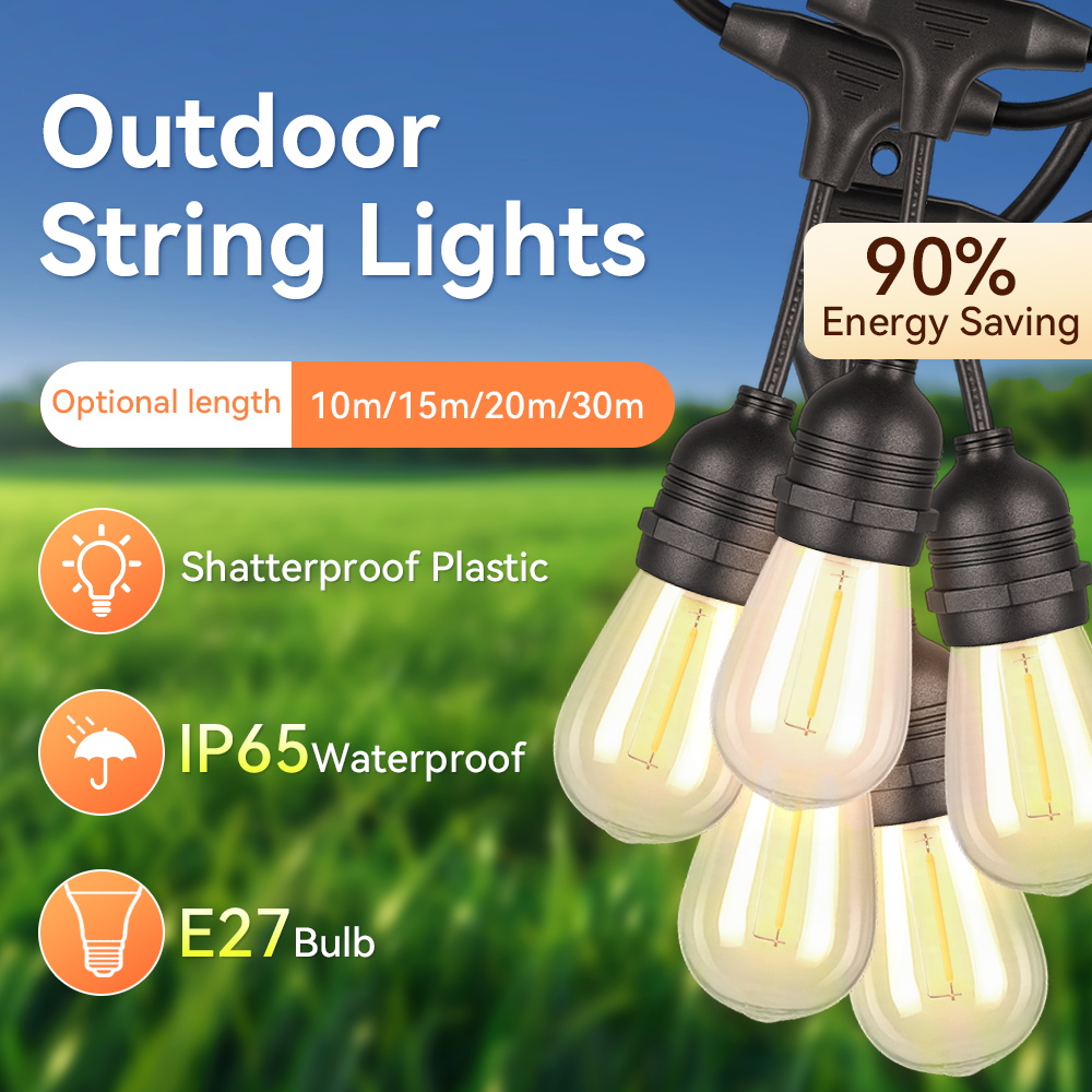 E27 屋外ストリングライト LED 電球英国/米国プラグ防 - Decor Lighting Uk のレビューと価格