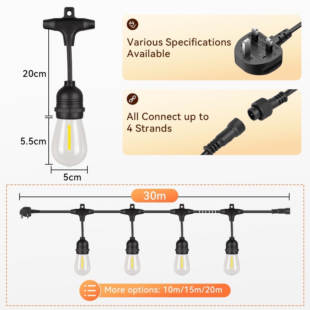 E27 屋外ストリングライト LED 電球英国/米国プラグ防 - Decor Lighting Uk のレビューと価格